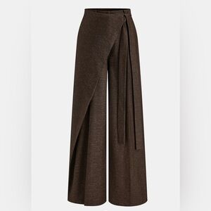 Commense Chocolate Asymmetric Wrap Wide-Leg Pants